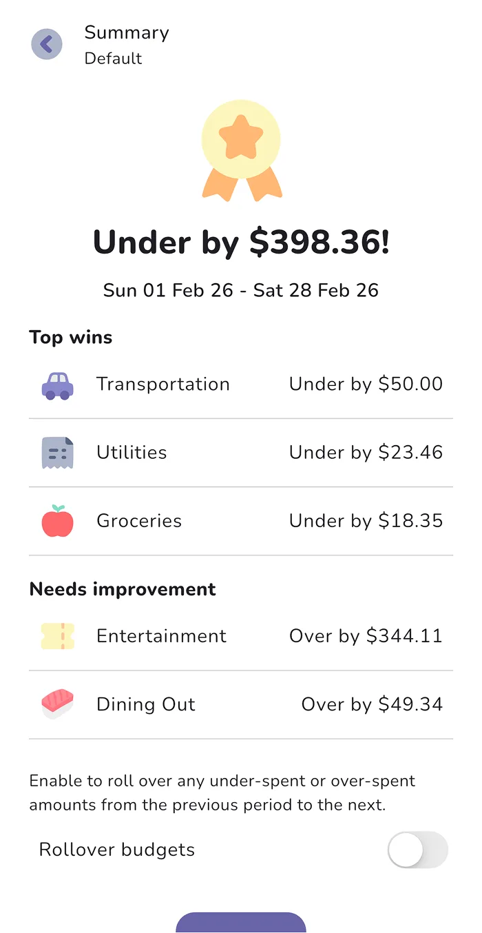 Roll over leftover or overspend