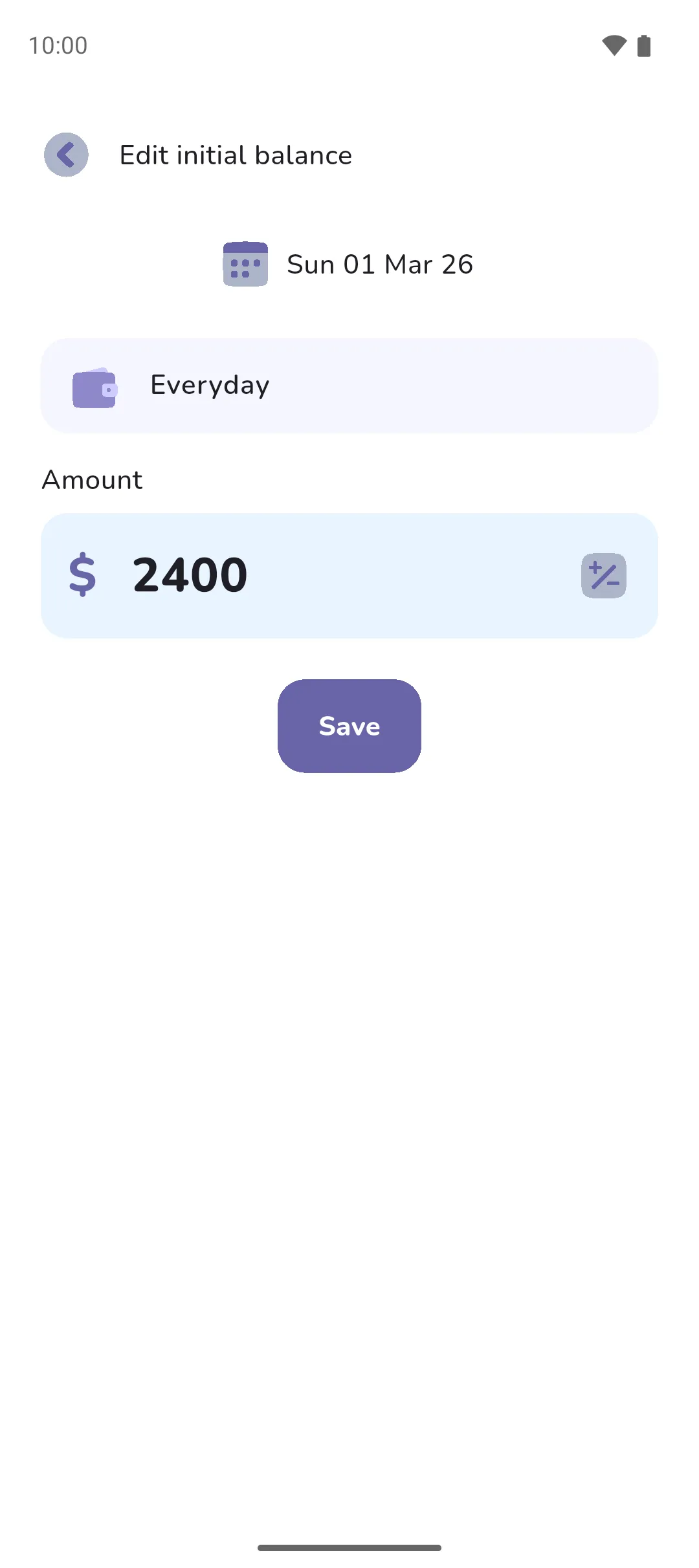 The Edit initial balance screen for the Everyday account